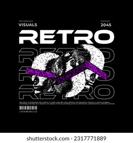 Futuristic retro design with black and white head elements. Print for screen printing or streetwear t-shirts.