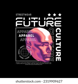 Futuristisches Retro-Design mit bunten Cyborg-Kopfelementen. Drucken für Siebdruck oder Streetwear T-Shirts.