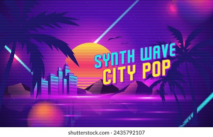 Futuristic retro landscape of the 80`s. Digital retro landscape cyber surface. Digital Retro Cyber Surface. Retro 80s fashion Sci-Fi Background Summer Landscape.