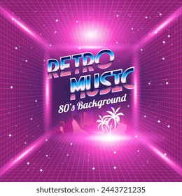Futuristic retro landscape of the 80`s. Digital retro landscape cyber surface. Digital Retro Cyber Surface. Retro 80s fashion Sci-Fi Background Summer Landscape.