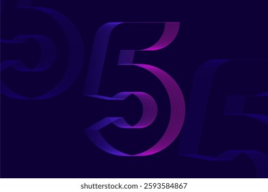 Futuristic retro numeric design glitch efffect with line pattern number 5 five