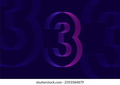 Futuristic retro numeric design glitch efffect with line pattern number 3 three