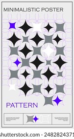 Futuristic retro poster. Abstract flyer with pattern of strange geometric shapes and figures, linear wireframes or grid. Design element for cover. Minimalistic vector illustration in brutalism style