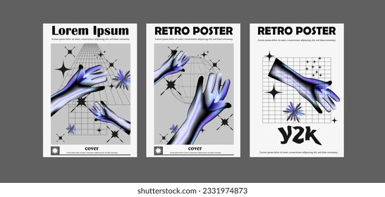 Psíquica de afiche retro futurista con alambres extraños 3d con formas geométricas diseño moderno estilo brutalismo