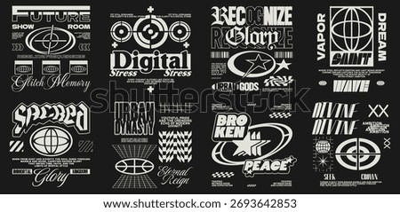 Futuristic retro streetwear vector t-shirt design collection
