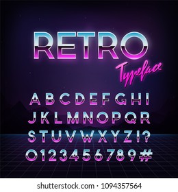 Futuristic retro typeface. 80s style . Vector alphabet.  Template for your design.