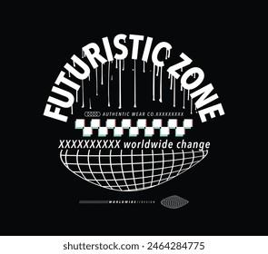 Futuristische Retro-Typografie und Formen. Vektorillustration Design für Mode, T-Shirt, T-Shirt, Poster, Print, Grafik.