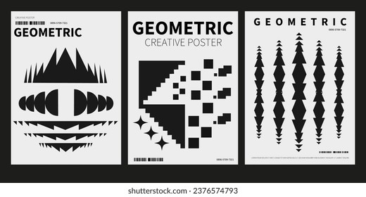 Futuristic retro vector minimalistic Posters with strange geometrical shapes modern design inspired by brutalism and silhouette