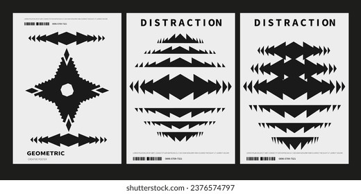 Futuristic retro vector minimalistic Posters with strange geometrical shapes modern design inspired by brutalism and silhouette