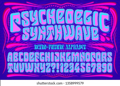 A futuristic reworking of a classic lettering style popular in the 1960s during the psychedelic era. The saturated colors are typical of the vaporwave style.