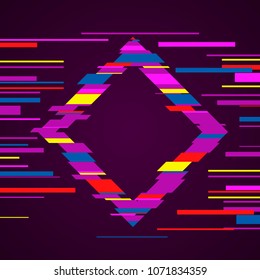 Futuristic rhombus with glitch effect. Modern colorful template for your banner, poster, flyer design.
