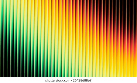 Futuristic ribbed texture with fractal glass effect and smooth fluted vertical lines of rainbow neon gradient. Bold and dynamic design blending bright colors and geometry visuals. Vector illustration