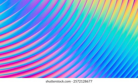 Futuristic ribbed texture with vibrant neon gradient colors and flowing wavy shapes. Abstract neon ribbed gradient texture. Bold dynamic design blending radiant neon tones for modern visual projects