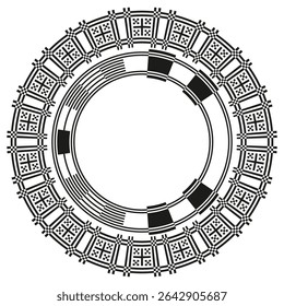 Futuristic ring icon. Circuit gear pattern. Vector techno circle. Abstract symmetrical form.