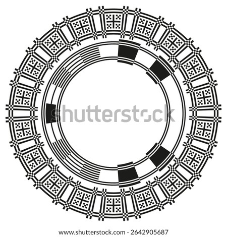 Futuristic ring icon. Circuit gear pattern. Vector techno circle. Abstract symmetrical form.