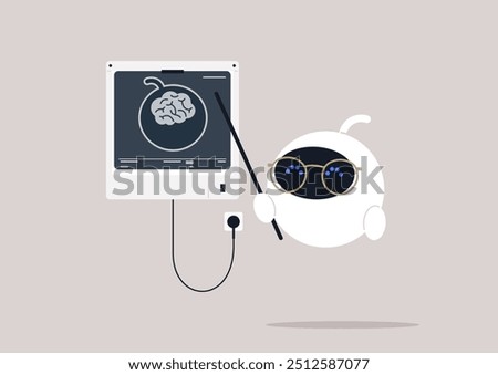 A futuristic robot analyzes its own brain x-ray using advanced technology in a modern laboratory setting, showcasing the harmony of artificial intelligence and medical science