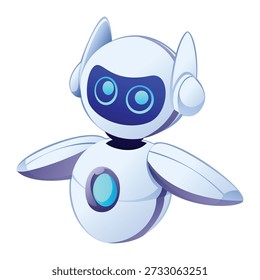 Personaje de robot futurista con orejas puntiagudas e interfaz azul brillante. Vector ilustración de dibujos animados