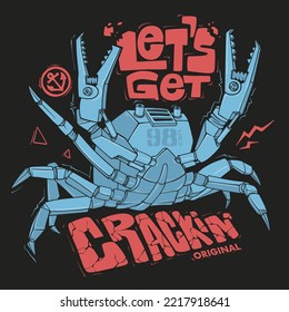 Futuristic robot crab. T-shirt print design.