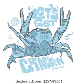 Futuristic robot crab. T-shirt print design.
