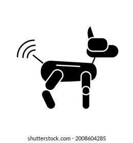 Futuristic robot dog glyph icon. Radio control from internet. Cyberpunk idea. Bio-robot gadgets. Black symbol. Isolated vector stock illustration