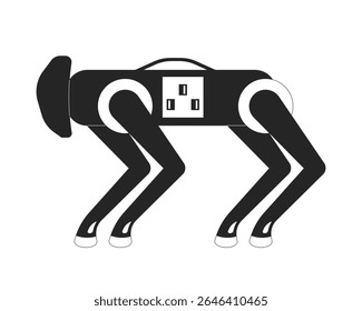 Cão robô futurista com soquete de energia integrado objeto de linha 2D. Animal de estimação robótico biônico quadrupado. Item de contorno de tinta de vetor clipart isolado de máquina inteligente artificial. Ilustração de ponto monocromático