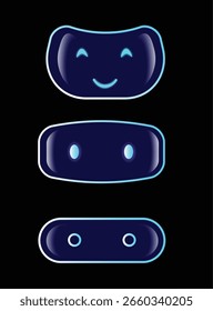 Futuristic Robot Face Expressions Icon Set Glowing Neon UI Vector Design