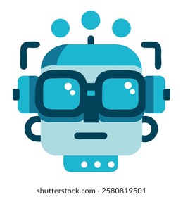 A futuristic robot face with glasses and cybernetic details