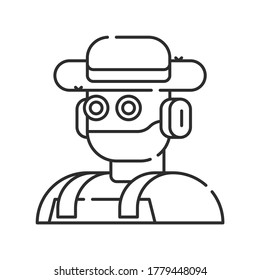 Futuristic robot farmer to increase efficiency. Agricultural IOT. Smart farming black linear icon. Sign for web page, app. UI UX GUI design element. Editable stroke. Pixel Perfect