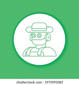 Futuristic robot farmer to increase efficiency. Agricultural IOT. Smart farming color glyph icon. Sign for web page, app. UI UX GUI design element. Editable stroke. Pixel Perfect