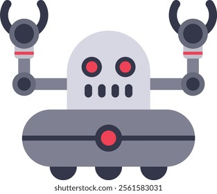 Futuristic robot featuring glowing red eyes, gripping robotic arms, and embodying the concept of artificial intelligence, represents cutting edge technology and innovation in automation