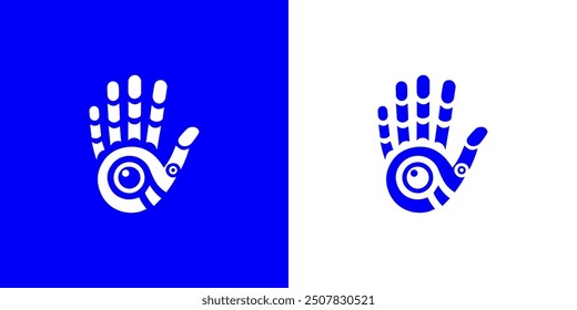 Futuristic Robot Hand Logo Design for Modern Tech Branding. Future cybernetic artificial intelligence technology creative concept, vector illustration. 