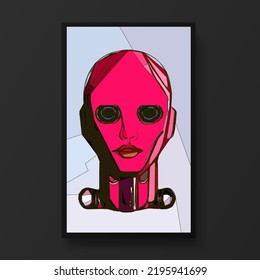 Futuristic robot head humanoid  Science fiction futuristic robot  Trendy modern illustration for poster  banner  cover 