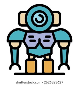 Futuristic robot icon. Outline futuristic robot vector icon color flat isolated