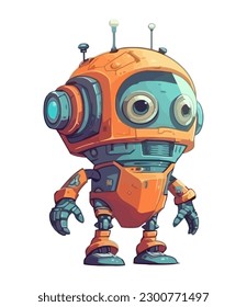 Futuristic robot standing cute icon isolated