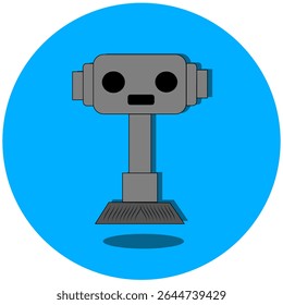 Ilustração de aspirador de pó robô futurista, simbolizando tecnologia, automação e conveniência de casa inteligente.