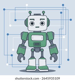 Robô Futurista. Assistente de tecnologia virtual. Ilustração vetorial. Avatar personagem para suporte técnico, segurança, projetos chatbot, design. Não é IA