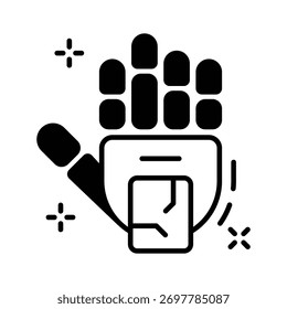 Icône futuriste de main robotique représentant la robotique IA et l'interaction humaine.