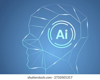 Futuristische Roboter Kopf Seitenansicht mit KI Symbol im Zentrum Roboter Kopf, Abstrakte Low Poly Linien Vektor Illustration Design Konzept Repräsentant Künstliche Intelligenz, Machine Learning, Automatisierung