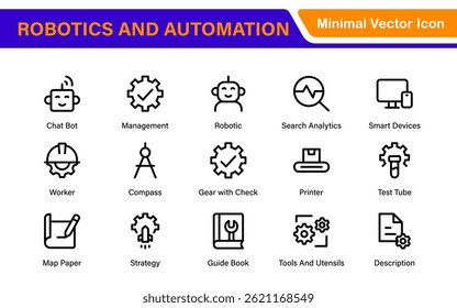 Futuristische Robotik und Automatisierung Icon Pack - Clean Line Vektorgrafiken für KI, Smart Tech, Industrie 4.0, Innovation, Machine Learning