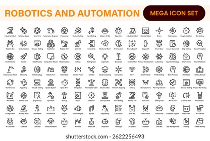 Futuristic Robotics and Automation Icon Pack - Ilustrações de vetor de linha limpa para IA, Smart Tech, Indústria 4.0, Inovação, Aprendizagem de máquina