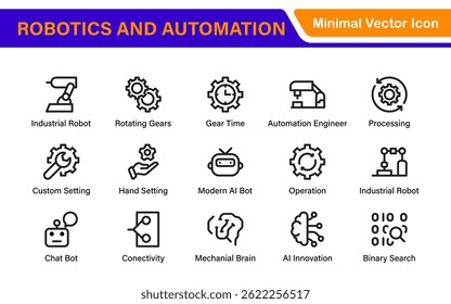 Futuristic Robotics and Automation Icon Pack - Ilustrações de vetor de linha limpa para IA, Smart Tech, Indústria 4.0, Inovação, Aprendizagem de máquina