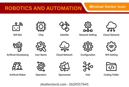 Futuristic Robotics and Automation Icon Pack - Ilustrações de vetor de linha limpa para IA, Smart Tech, Indústria 4.0, Inovação, Aprendizagem de máquina