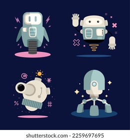 futuristic robots machines set icons
