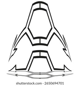 Futuristic rocket icon. Angular spaceship outline. Minimal tech Vector. On white background.