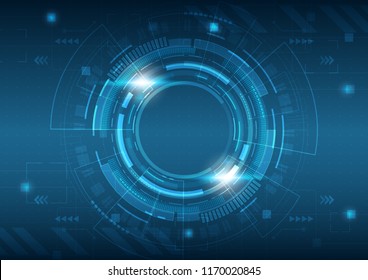 Futuristic round circuit with processor board, Technology abstract, vector illustration.