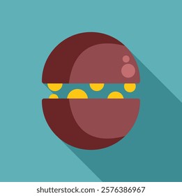 Futuristic round device opening and revealing bright yellow energy spheres inside, isolated vector illustration on turquoise background 