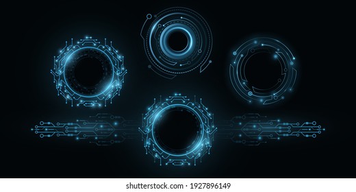 Futuristic round glowing HUD elements. Artificial intelligence frames. Virtual graphic touch user interface. Dashboard display. Sci-fi and Hi-tech design. Vector illustration. EPS 10.