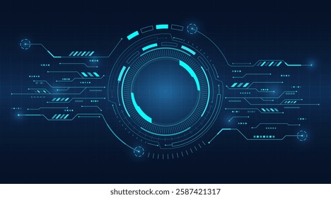 Futuristic round HUD elements. Artificial intelligence frames and circuit lines. Futuristic display for user interface. Hi-tech background. Vector illustration.