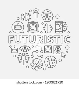 Futuristic round vector concept illustration in thin line style. Future technology and innovation concept circular symbol