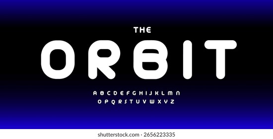 Futuristic rounded alphabet logo font techno soft geometric letters for space sci-fi, childish education science, digital UI, modern posters headline, logo, tech branding. Vector typeset
